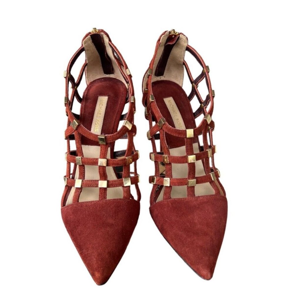 Vero Cuoio Michael Kors Studded Suede Pumps Sandals Zip Back-Brown- Size 35-